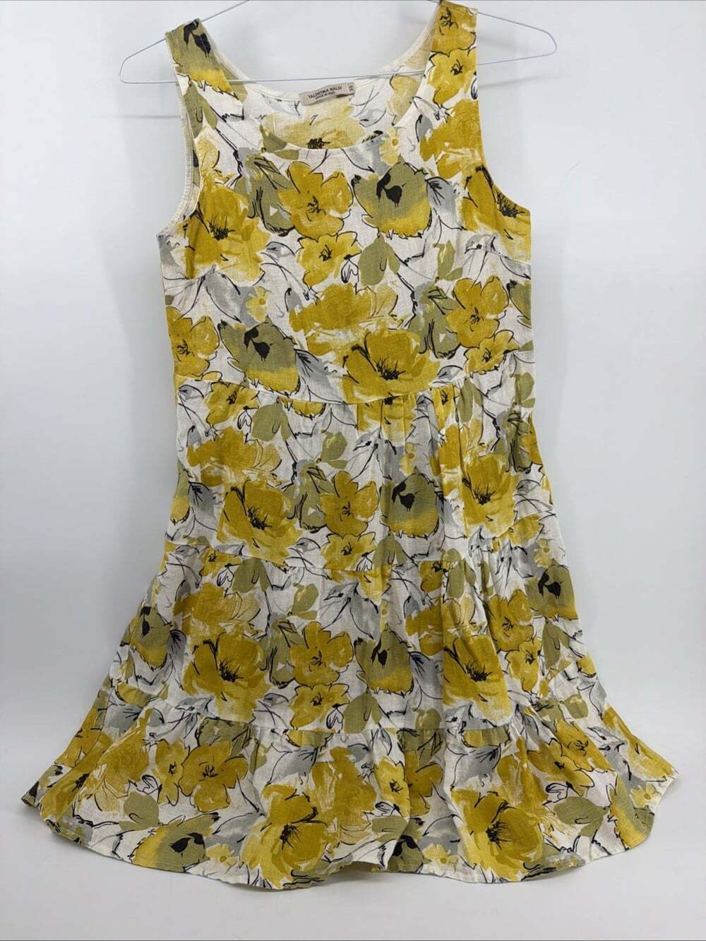 Valentina Naldi Womens Yellow Floral Linen Sleeveless A-Line Dress Size XS